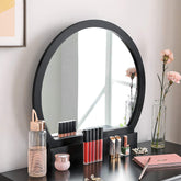 Sminkebord / make-up bord med rundt spejl og skammel, sort