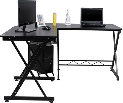 L-formet stort hjørne computerbord arbejdsstation med glidende tastatur monteret på venstre eller højre 150 x 138 x 75 cm sort - Lammeuld.dk