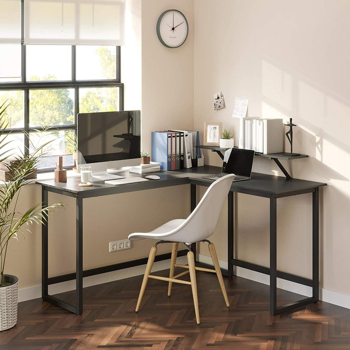 Hjørneskrivebord / computerbord, L-formet, sort