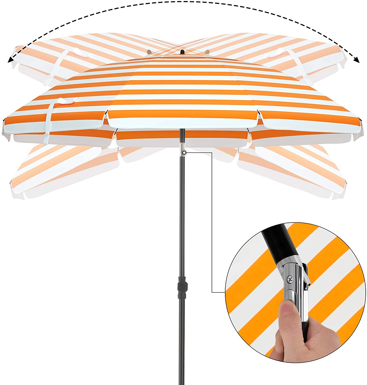 Parasol til stranden, stribet, orange og hvid