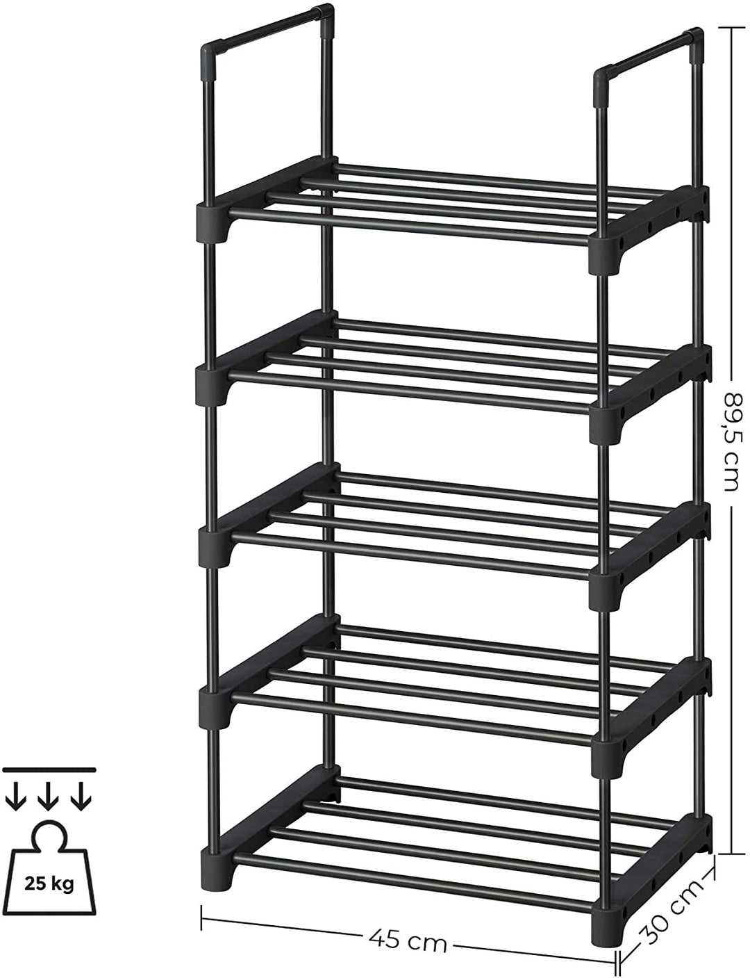 Skoreol med 5 skohylder, sort