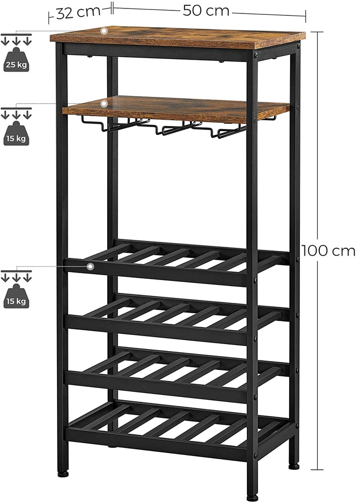 Smuk vinreol i industrielt look, 50 x 32 x 100 cm, brun