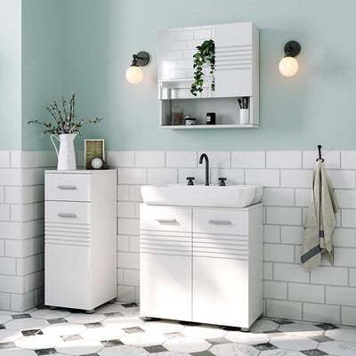 spejlskab til badeværelset, skab, badeværelse kabinet med højdejusterbare hylder, bløde lukkehængsler, badeværelse, 54 x 15 x 55 cm, hvid - Lammeuld.dk