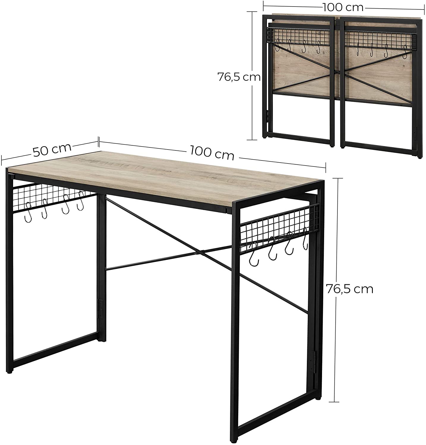 Skrivebord / computerbord, 100 x 50 x 76,5 cm, greige og sort