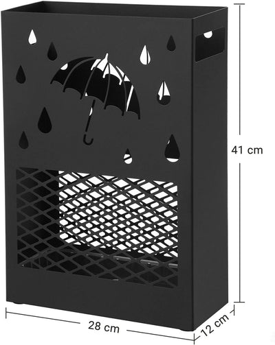 Rektangulært paraplystativ i metal med aftagelig vanddrypbakke, 4 kroge