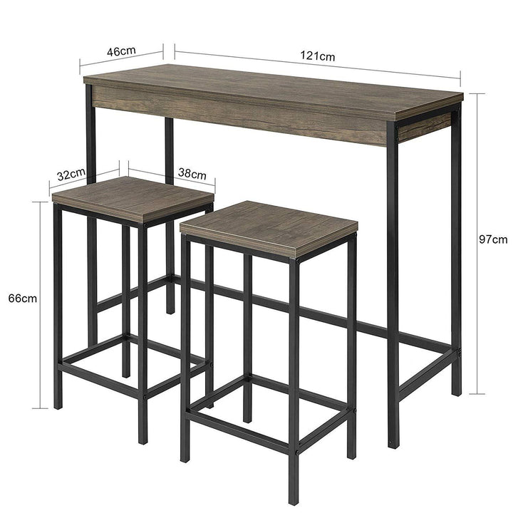 Barbordssæt med bord og 2 taburetter, brun