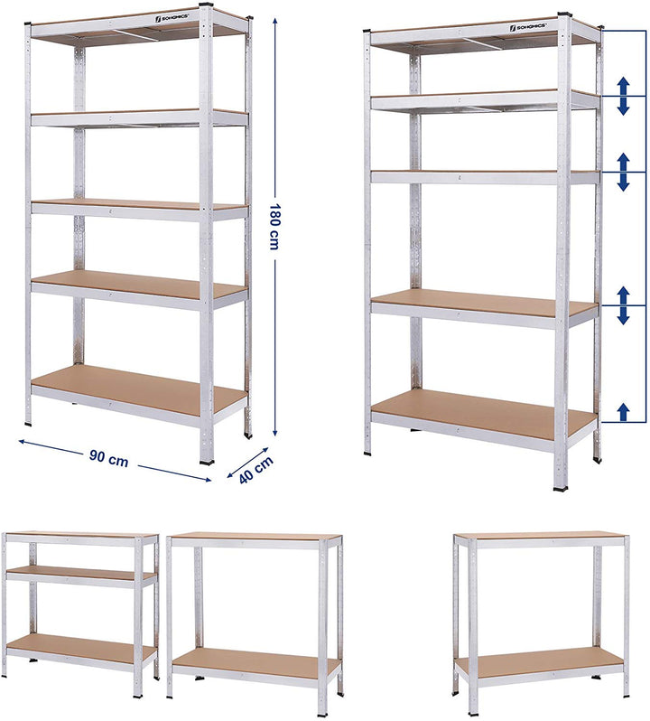 Lagerreol, galvaniseret metalstativ med 5 hylder - max 875 kg - 90 x 40 x 180 cm - Lammeuld.dk