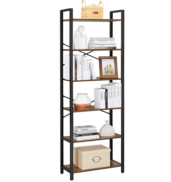 Reol med 6 hylder, 66x30x186 cm, Vintage Brun Sort