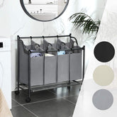 Vasketøjskurv på hjul med 4 rum, grå