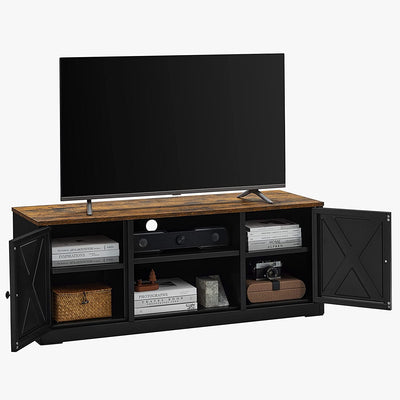 TV-møbel med skab, plads til TV på 55 tommer, vintage brun og sort
