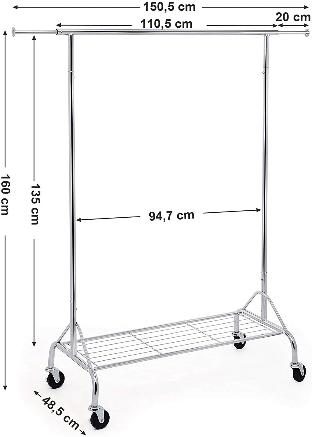 Tøjstativ med skohylde, maksimal belastning på 50 kg, Chrome - Lammeuld.dk