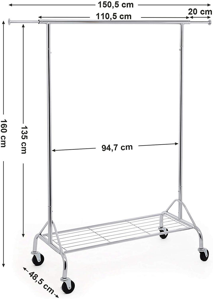 Tøjstativ med skohylde, maksimal belastning på 50 kg, Chrome - Lammeuld.dk