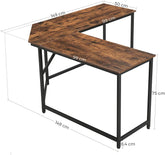Skrivebord / computerbord, L-formet, bordplade i retro-look, brun