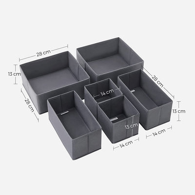 Kasser i forskellige størrelser til småopbevaring, grå