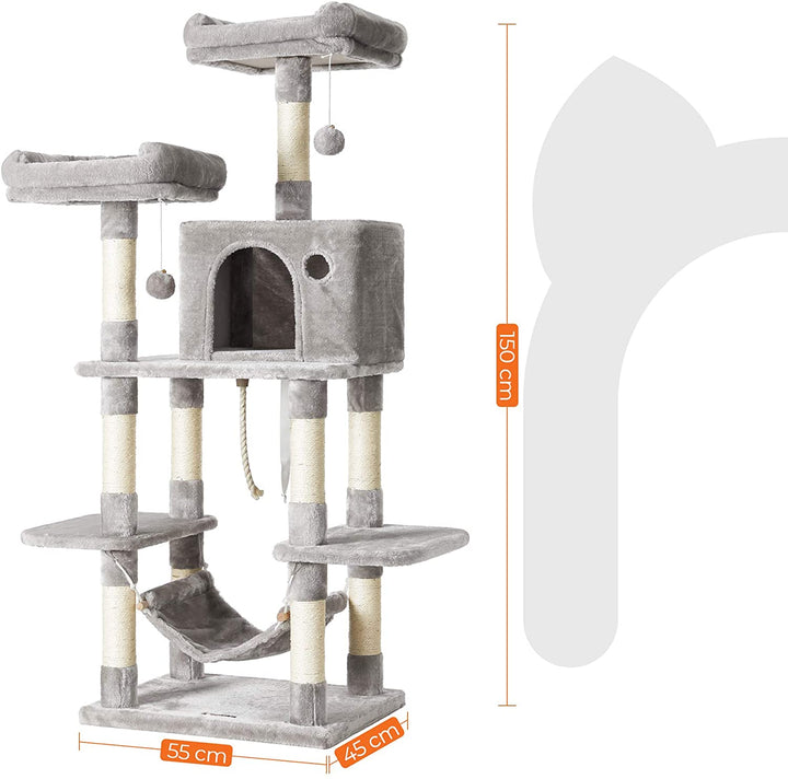 Kattetræ / kradsetræ med hule, hængekøje og liggepladser, lysegrå