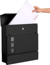 Moderne postkasse, aflåselig vægmonteret postbrevkasse med avisholder, sort