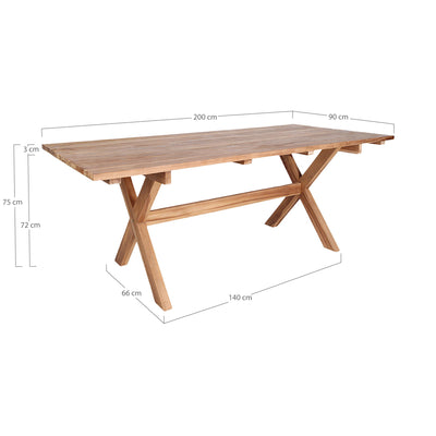 Murcia spisebord / havebord i genbrugsteak, natur, 200x90x75 cm