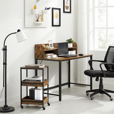 Skrivebord med praktisk rullevogn, industrielt look, vintage brun