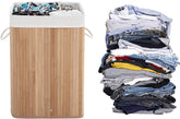 Placering af det foldede tøj i vasketøjskurven med låg og aftagelig bomuldspose