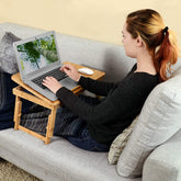 Laptop skrivebord, justerbar bambus sengebord og morgenbakke med 5 hældningsvinkler, kølehuller og skuffe - Lammeuld.dk