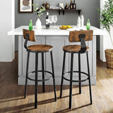 Sæt med 2 høje barstole, 73 cm højt sæde, rustik brun og sort