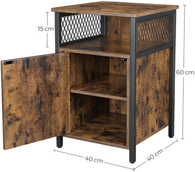 Sidebord / natbord med skab og hylde, 40 x 40 x 60 cm, brun