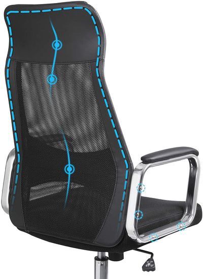 Kontorstol - Ergonomisk computerstol - Åndbar ryg, hoved- og lændestøtte, sort
