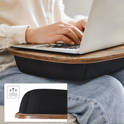 Laptopbord, som er let at have ved hånden, med polstret pude, vintage brun