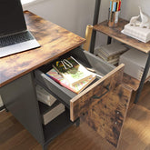 Skrivebord med skuffe og skab i industrielt look, retro-brun