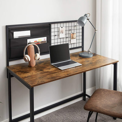 Skrivebord med smart opslagstavle i net og stof, industrielt look, vintage brun/sort