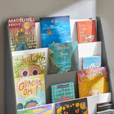 Reol til børneværelset, 4 opbevaringsrum til bøger, 80 x 30 x 88 cm, grå