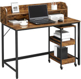 Skrivebord med praktisk rullevogn, industrielt look, vintage brun