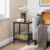Sidebord, natbord, lille sofabord med trådkurv, vintage brun-sort - Lammeuld.dk