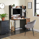 Skrivebord med reol i industrielt look, rustik brun og sort, 120 x 60 x 153 cm