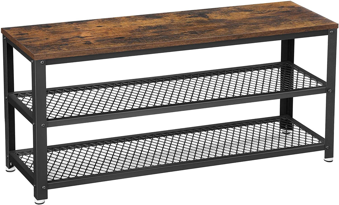 Skobænk, skoholder med 2 hylder, 100x30x45 cm, brun og sort