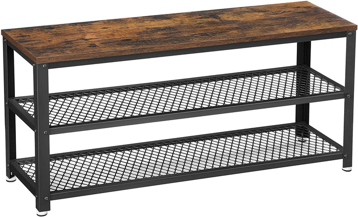 Skobænk, skoholder med 2 hylder, 100x30x45 cm, brun og sort
