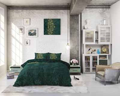 Krom sengesæt, grøn, 240 x 220 cm