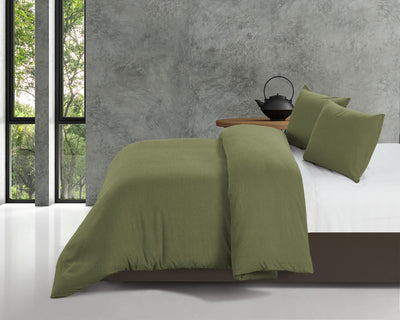 Ensfarvet sengesæt i mikrofibre, olivengrøn 140 x 220 cm