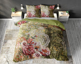 Grøn blomsterkunst sengesæt, 200 x 220 cm