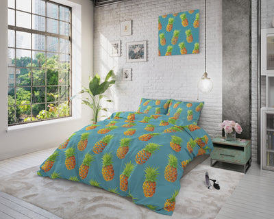 Ananas sengesæt, blå 200 x 220 cm