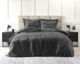 Fløjl Uni sengesæt, antracit 200 x 220 cm