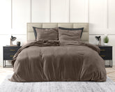 Uni sengesæt i fløjl, taupe, 200 x 220 cm