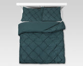 Kvadrat-mønstret sengesæt, mørkegrøn 200 x 220 cm
