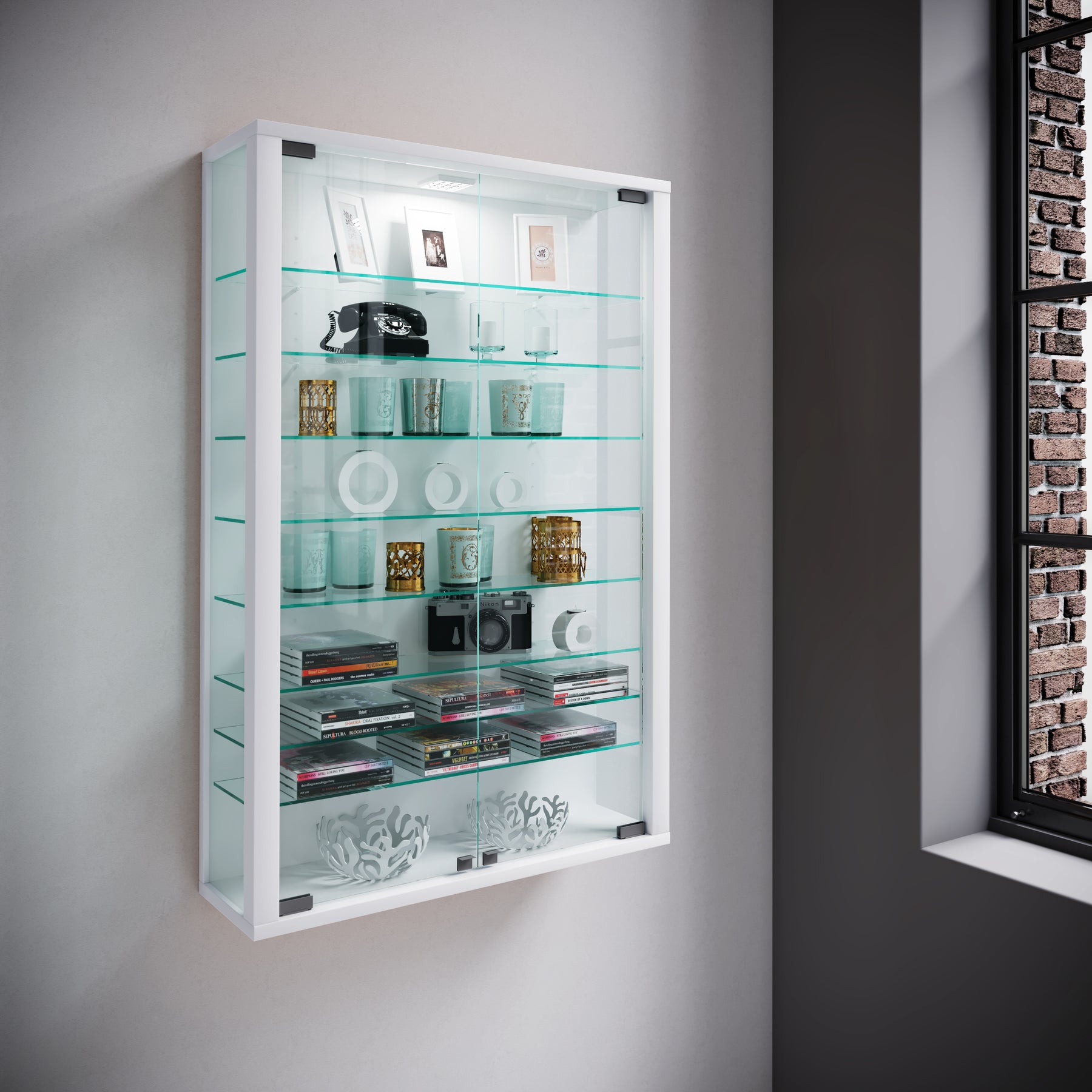 Kompakt vitrineskab med LED belysning