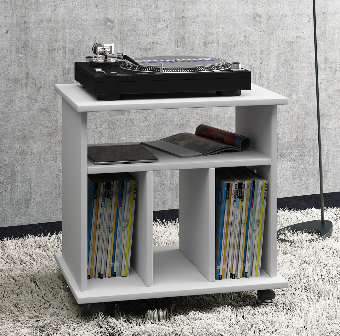 Sidebord til vinyl-plader, H. 59 x B. 60 x D. 45 cm, hvid