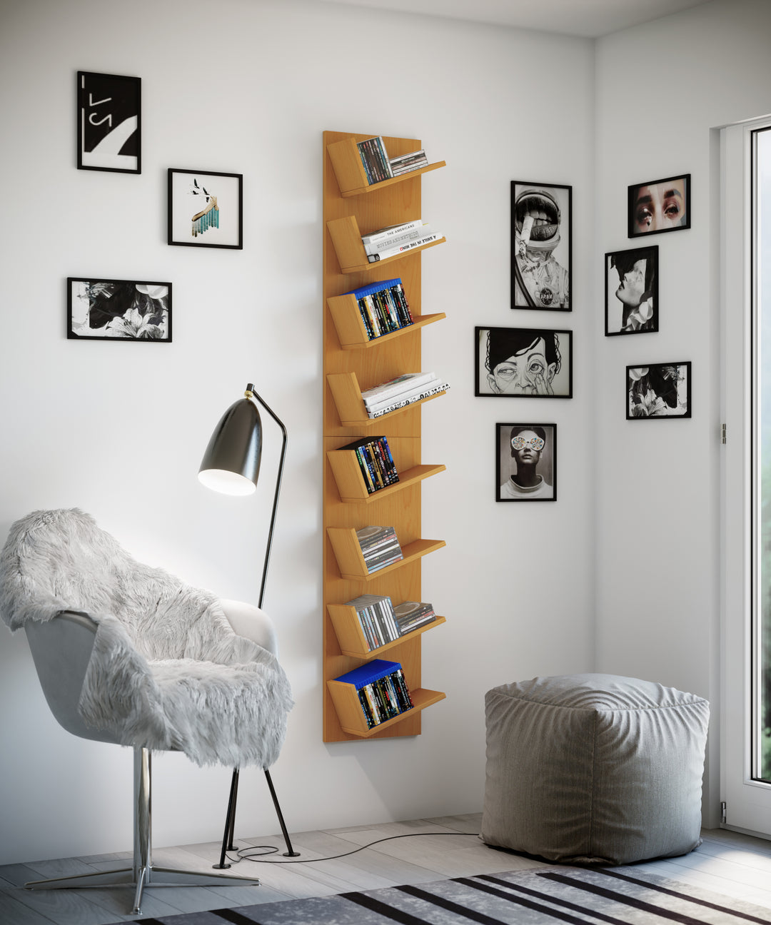 Stilfuld opbevaring til CD'er, DVD'er og samlerskatte (H. 180 cm x B. 33 cm x D. 16 cm)