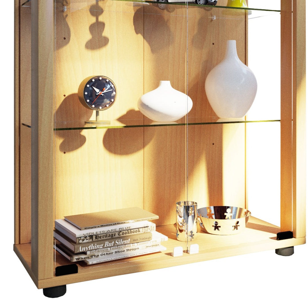 Gulvvitrineskab med sikkerhedsglas og 2 hylder, 80 x 60 x 25 cm, farve: bøg