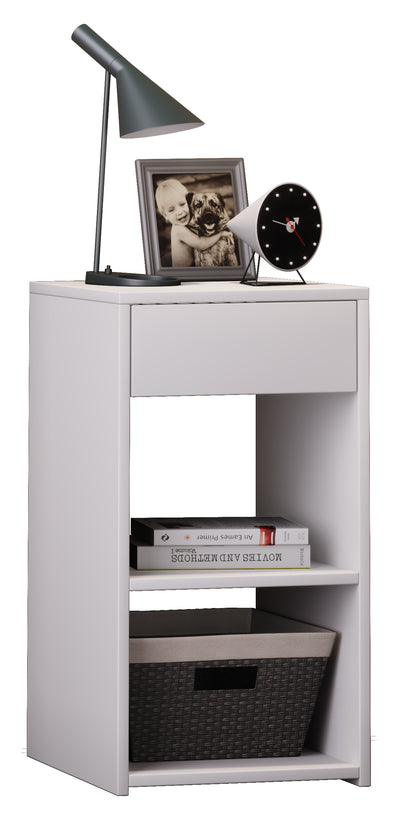 Sengebord med skuffe uden synligt håndtag, 65x35x35 cm, hvid