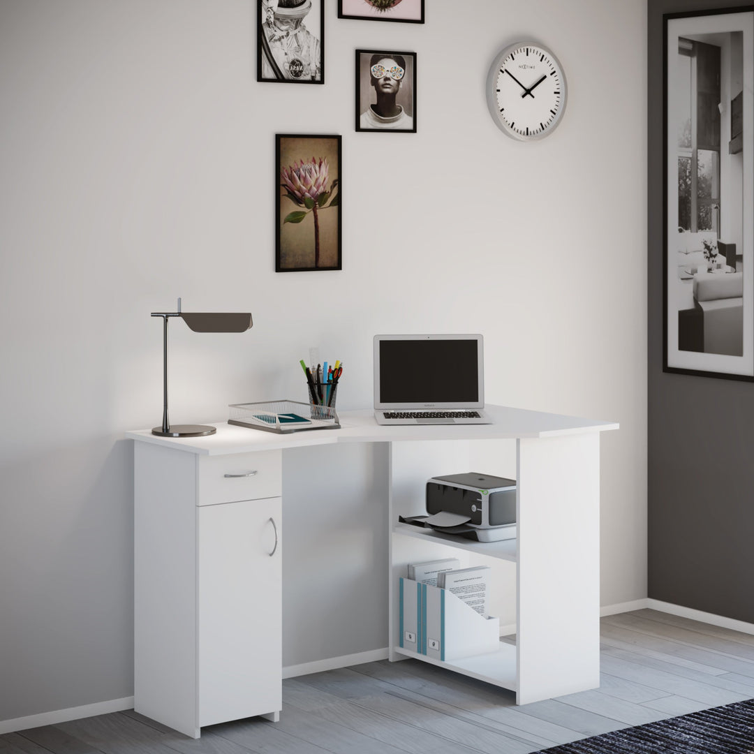Hjørneskrivebord i tidløst design, hvid