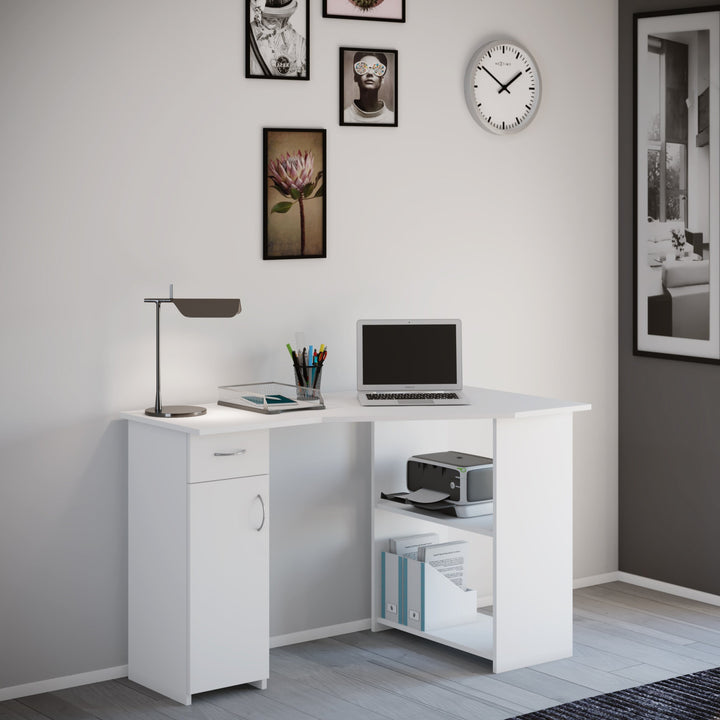 Hjørneskrivebord i tidløst design, hvid